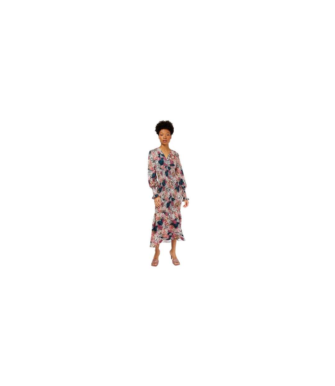 Womens/ladies Floral V Neck Maxi Dress Multicoloured Print Little Mistress-1