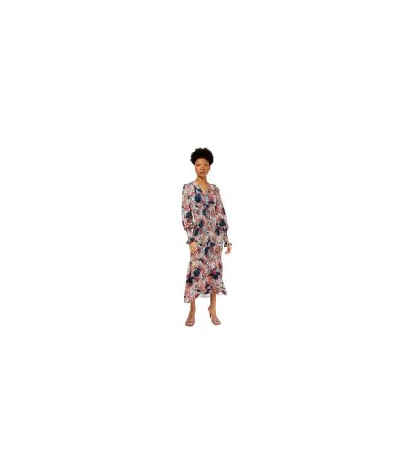 Womens/ladies Floral V Neck Maxi Dress Multicoloured Print Little Mistress