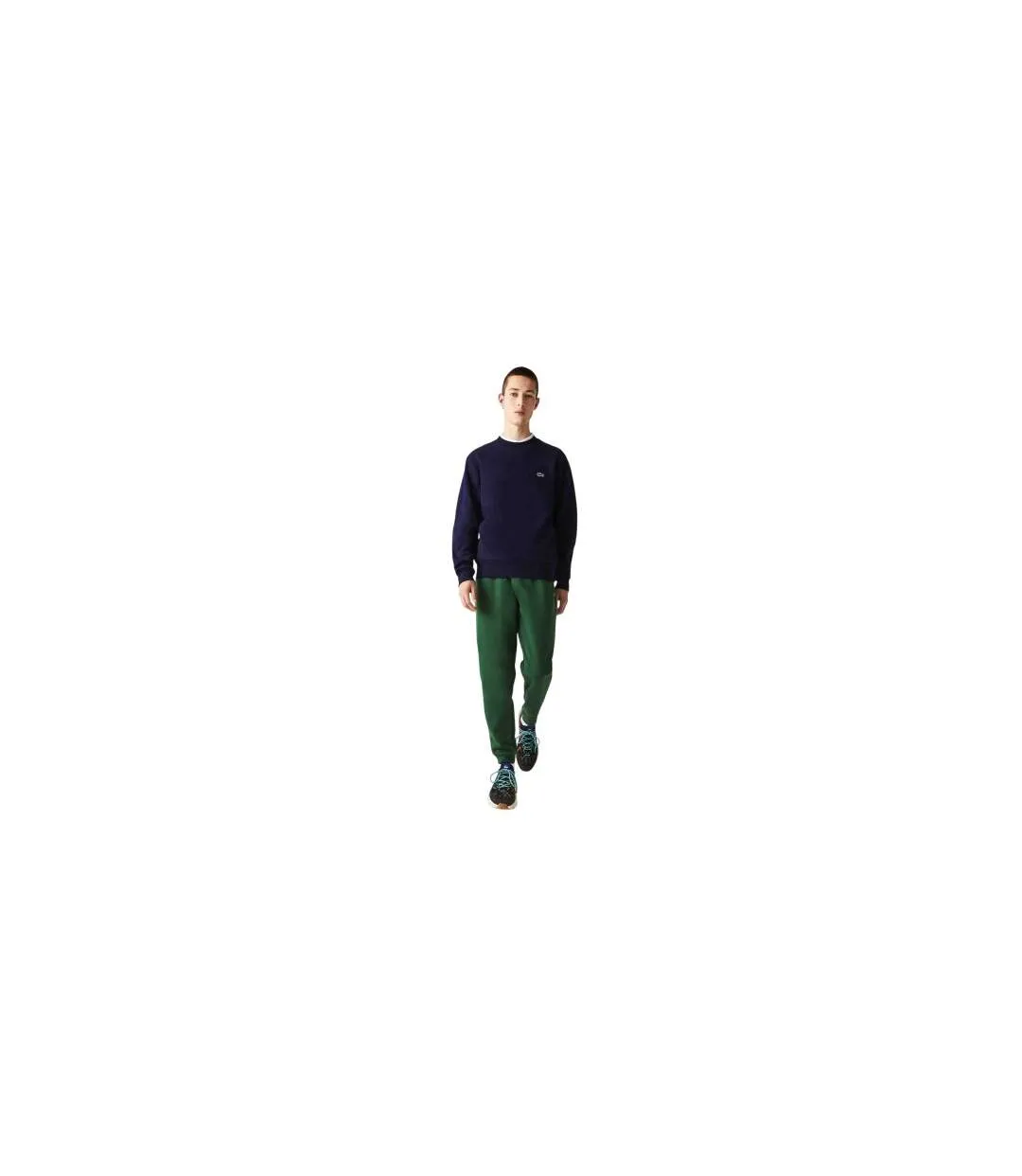 Mens Embroidered Logo Fleece Crew Neck Sweatshirt Navy Lacoste-1