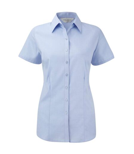 Russell Collection Womens/Ladies Herringbone Short-Sleeved Shirt (Light Blue) - UTRW9944