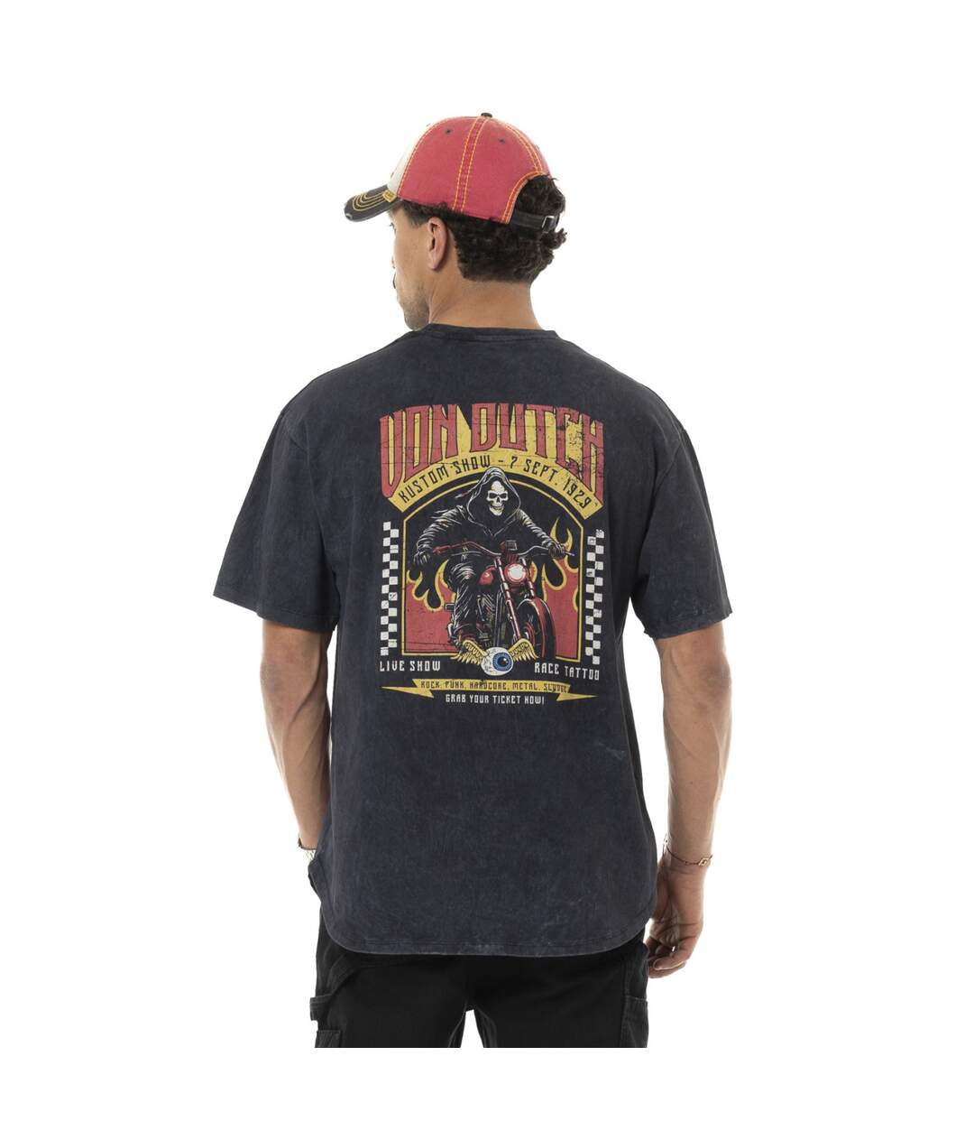 T-shirt homme comfort fit en jersey acid wash print devant&dos Reaper Vondutch-3