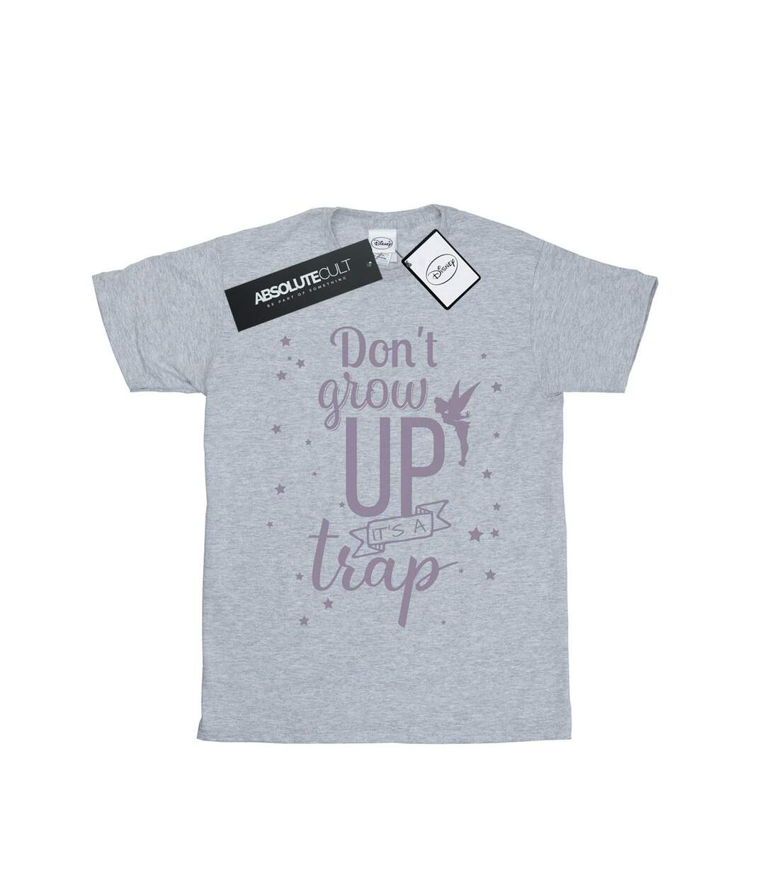 Disney Womens/Ladies Tinker Bell Don't Grow Up Cotton Boyfriend T-Shirt (Gris sportif) - UTBI46446-1
