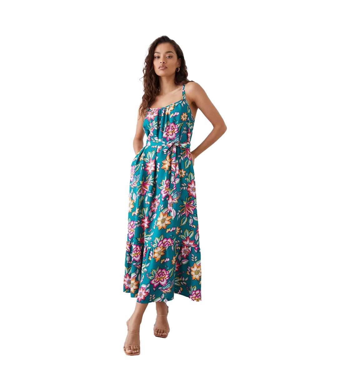 Womens/ladies floral tiered petite midi dress green Dorothy Perkins-1