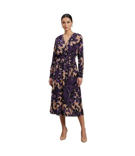 Womens/ladies Demaia V Neck Long-sleeved Midi Dress Multicoloured Boss
