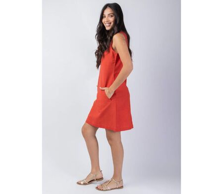 Robe courte sans manches Ondine unie terracotta Coton Du Monde