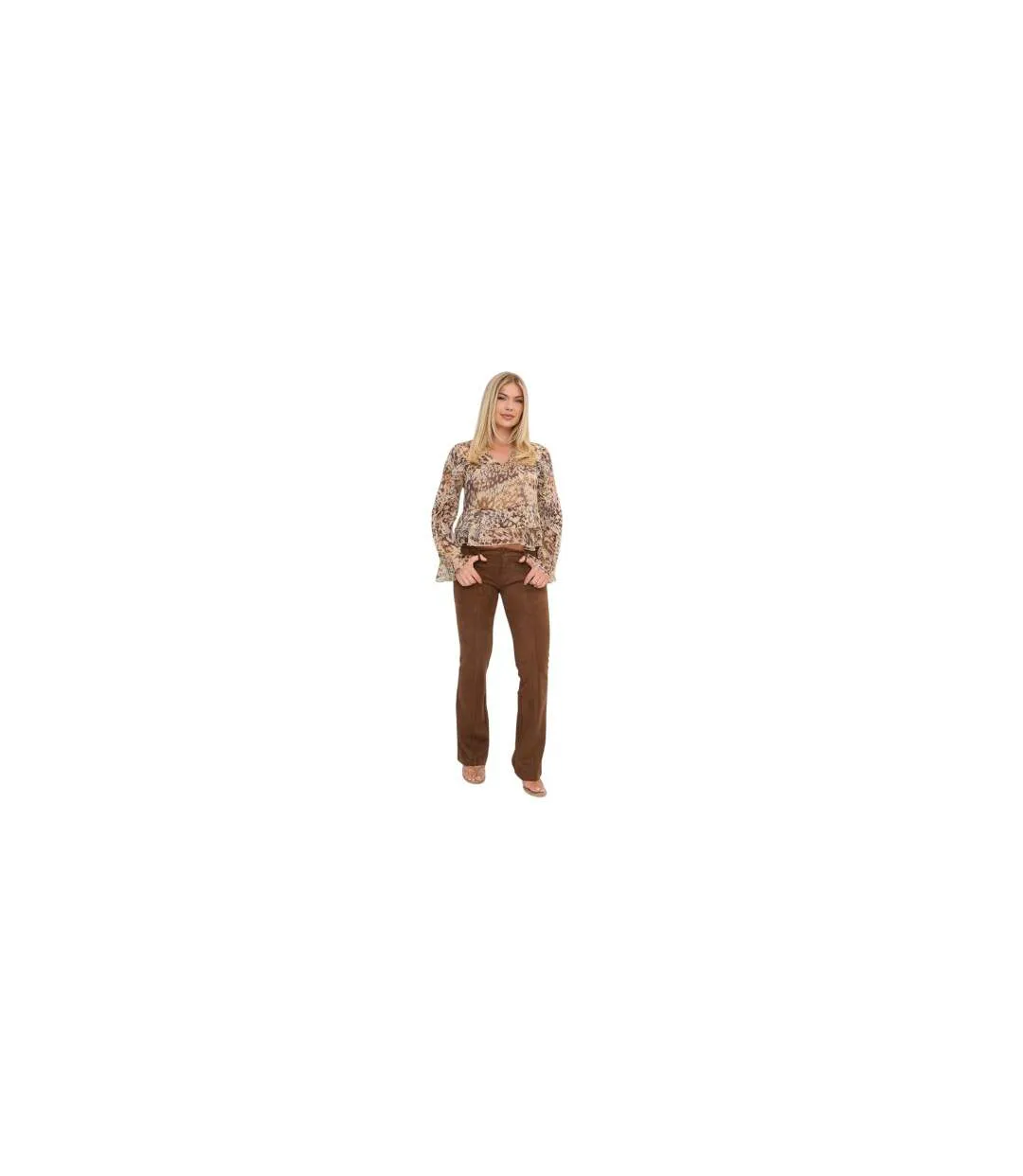Womens/ladies Animal Print Ruffle Blouse Brown I Saw It First-1