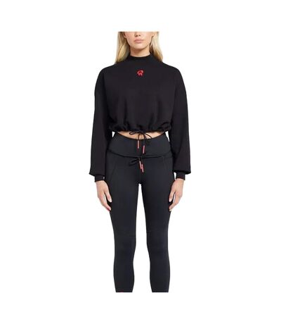 Womens/ladies Inky Crop Sweatshirt Black Red Run