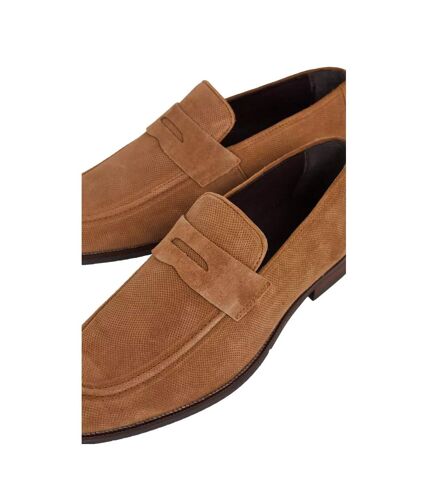 Debenhams Mens Perforated Suede Penny Loafers (Tan) - UTDH6053