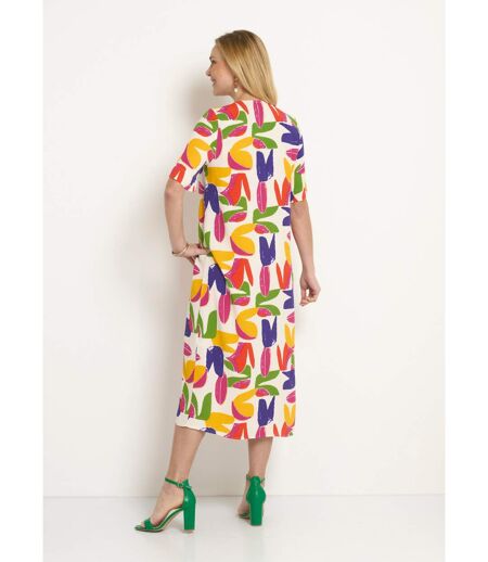 Robe longue col V motif abstrait