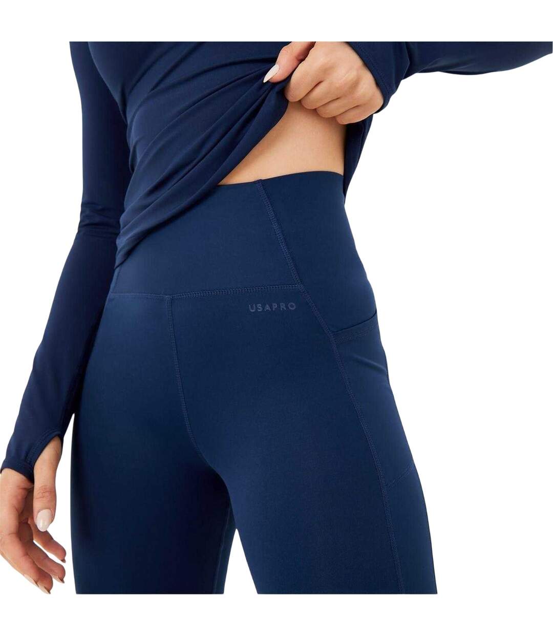 Womens/ladies Core High Rise Leggings Navy USA Pro-4