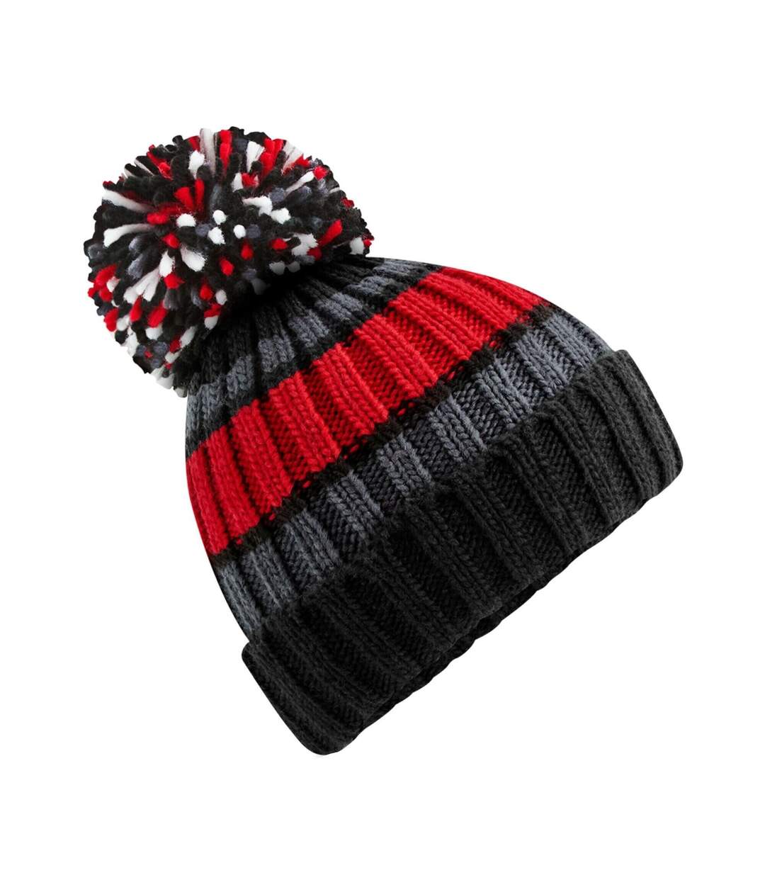 Bonnet Rayé Hygge Noir Rouge Beechfield-2