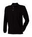 Henbury Mens Classic Plain Long Sleeve Cotton Polo Shirt (Black)
