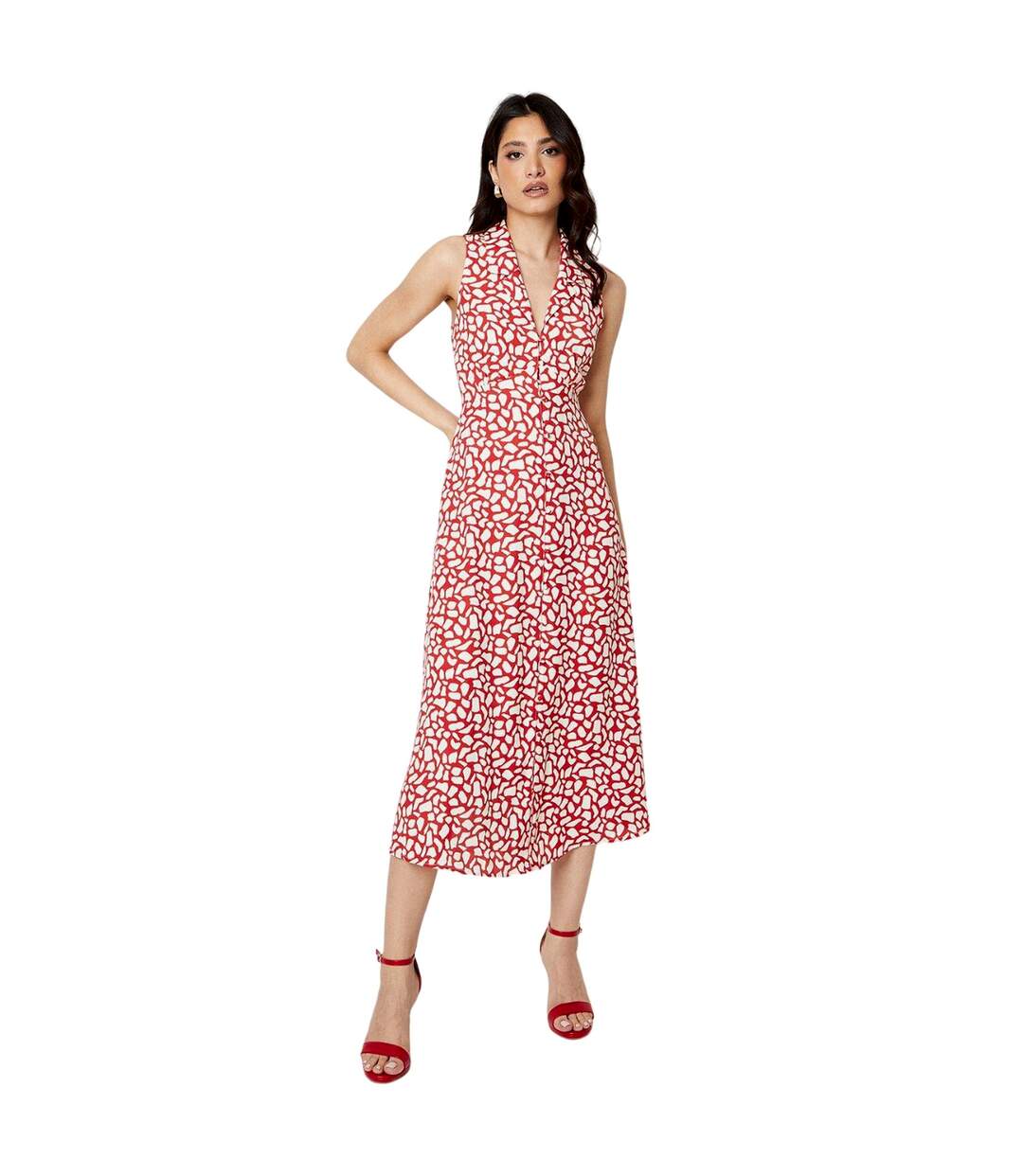 Robe mi-longue femme marron / blanc Dorothy Perkins-1