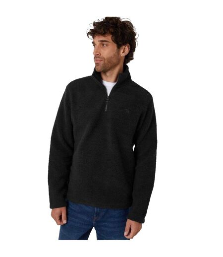 Mens Teddy Fleece Quarter Zip Sweatshirt Black Threadbare