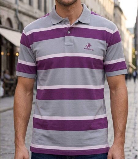 Polo homme WINCHESTER ROBIN1G en coton piqué gris : le charme intemporel des rayures