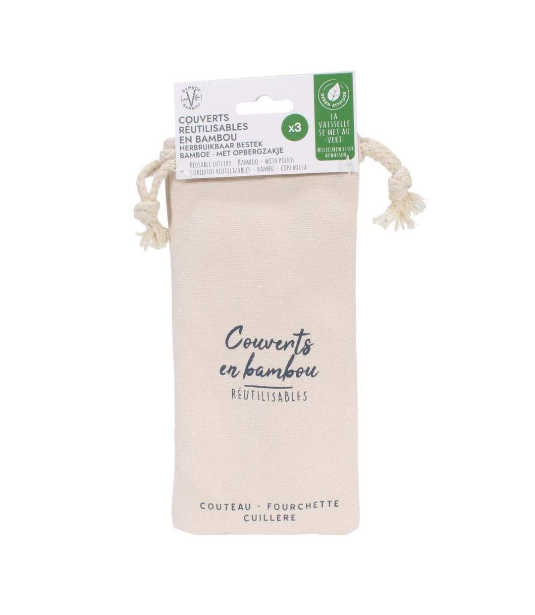 Lot de 3 Couverts Réutilisables Bambou 21cm Naturel-2