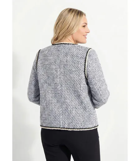 Veste courte sans col tissu effet tweed