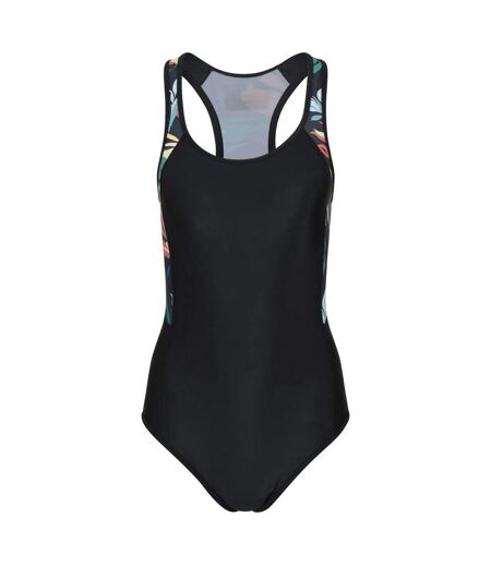 Womens/ladies Take The Plunge Floral Swimming One Piece Swimsuit Black Mountain Warehouse