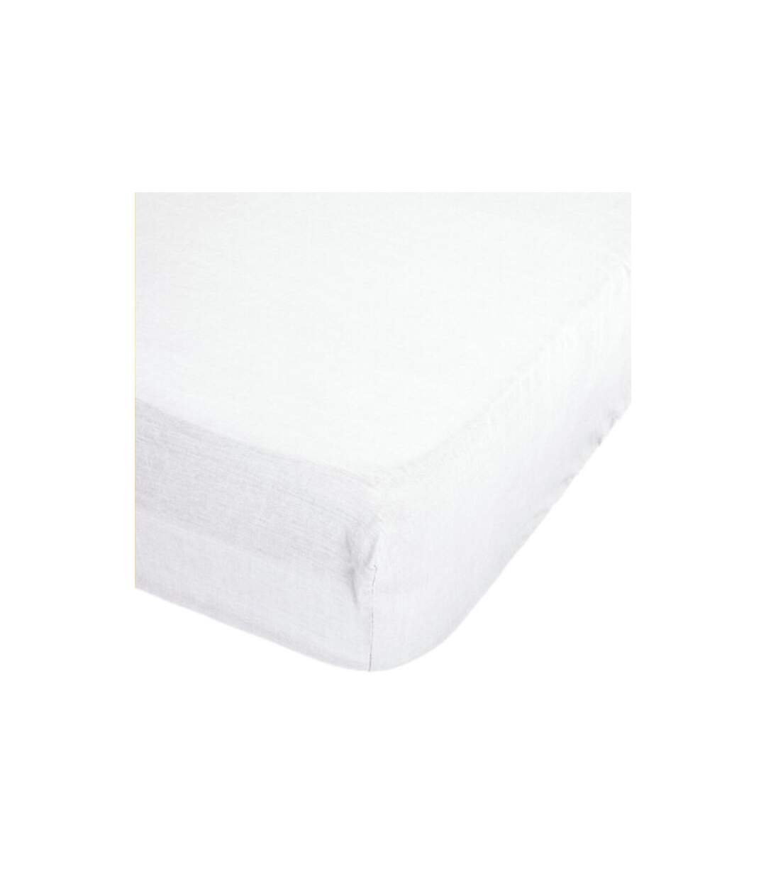 Drap Housse en Lin Adorable 140x190cm Blanc-1