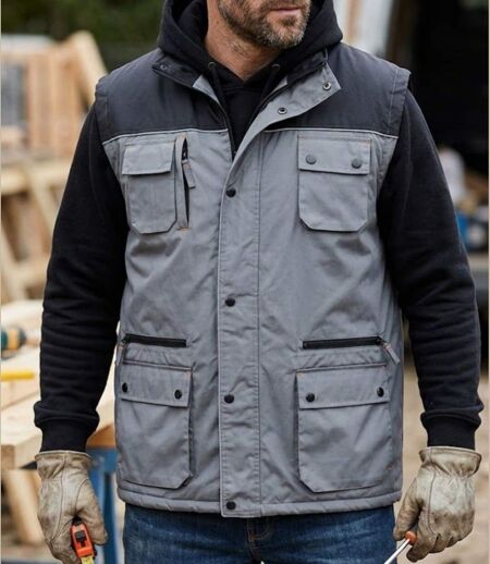 WORKER SH1034 IMPERMÉABLE — Gilet sans manches gris et noir : étanchéité totale et confort polaire