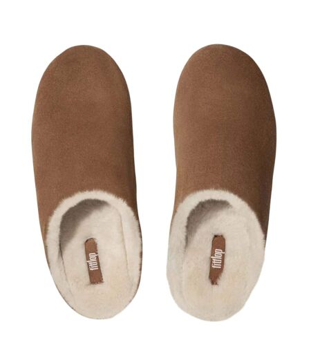 Womens/ladies chrissie suede shearling slippers tan FitFlop