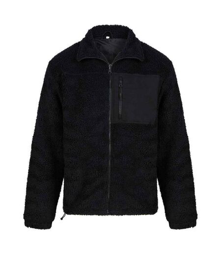 Mens Sherpa Recycled Fleece Jacket Black Front Row