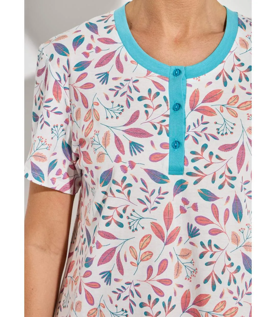 Chemise de nuit courte imprimée col tunisien-3