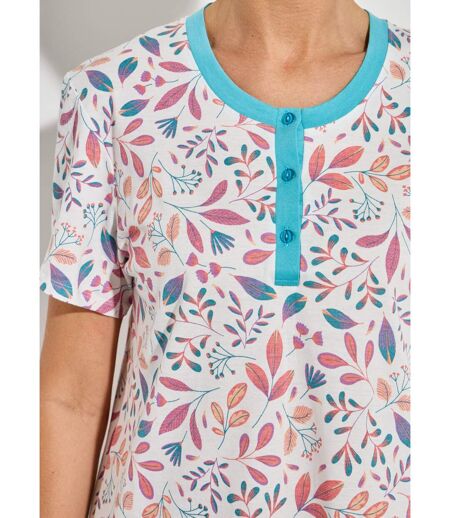 Chemise de nuit courte imprimée col tunisien