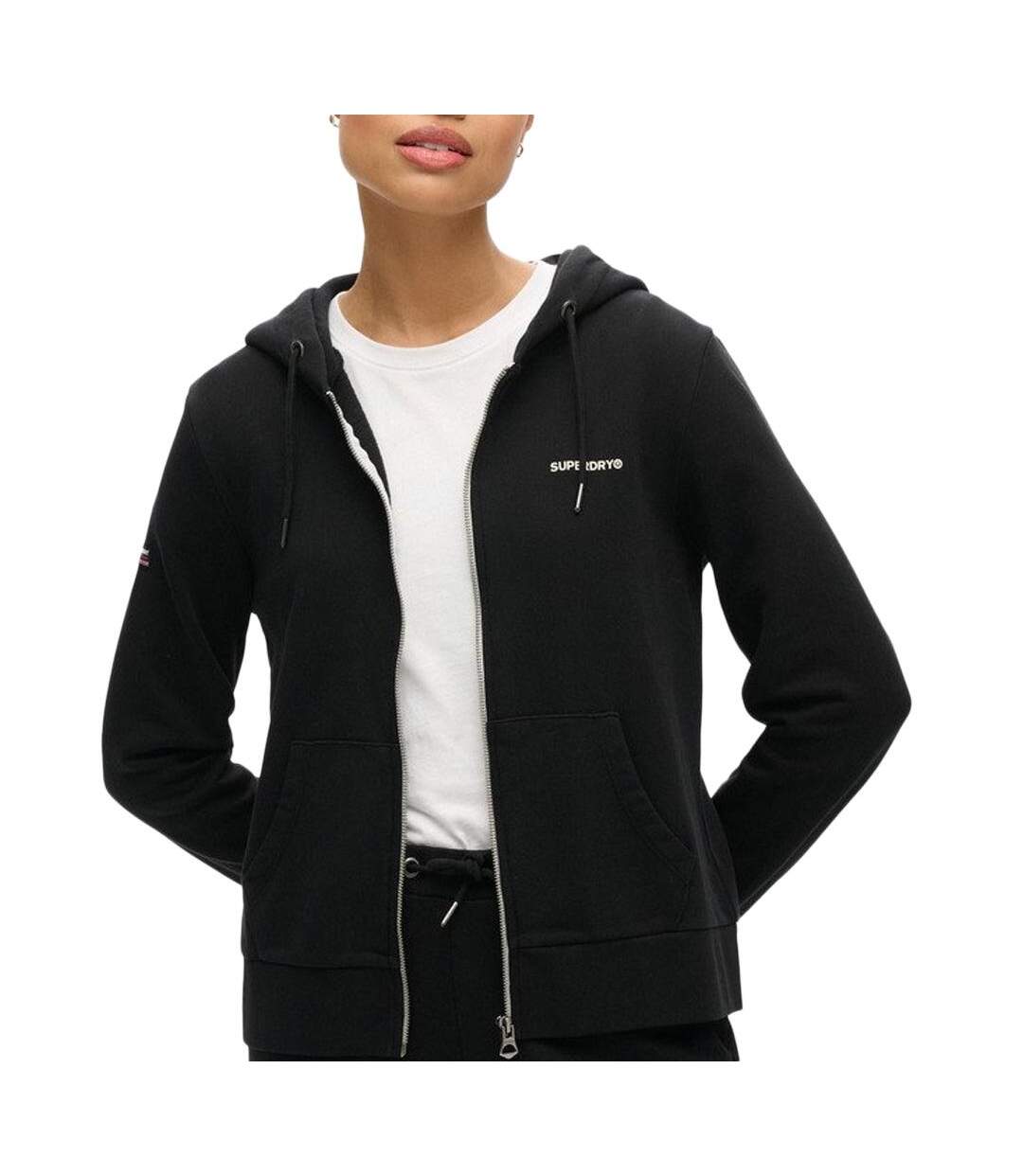 Sweat zippée noir femme superdry plain zip hood-1