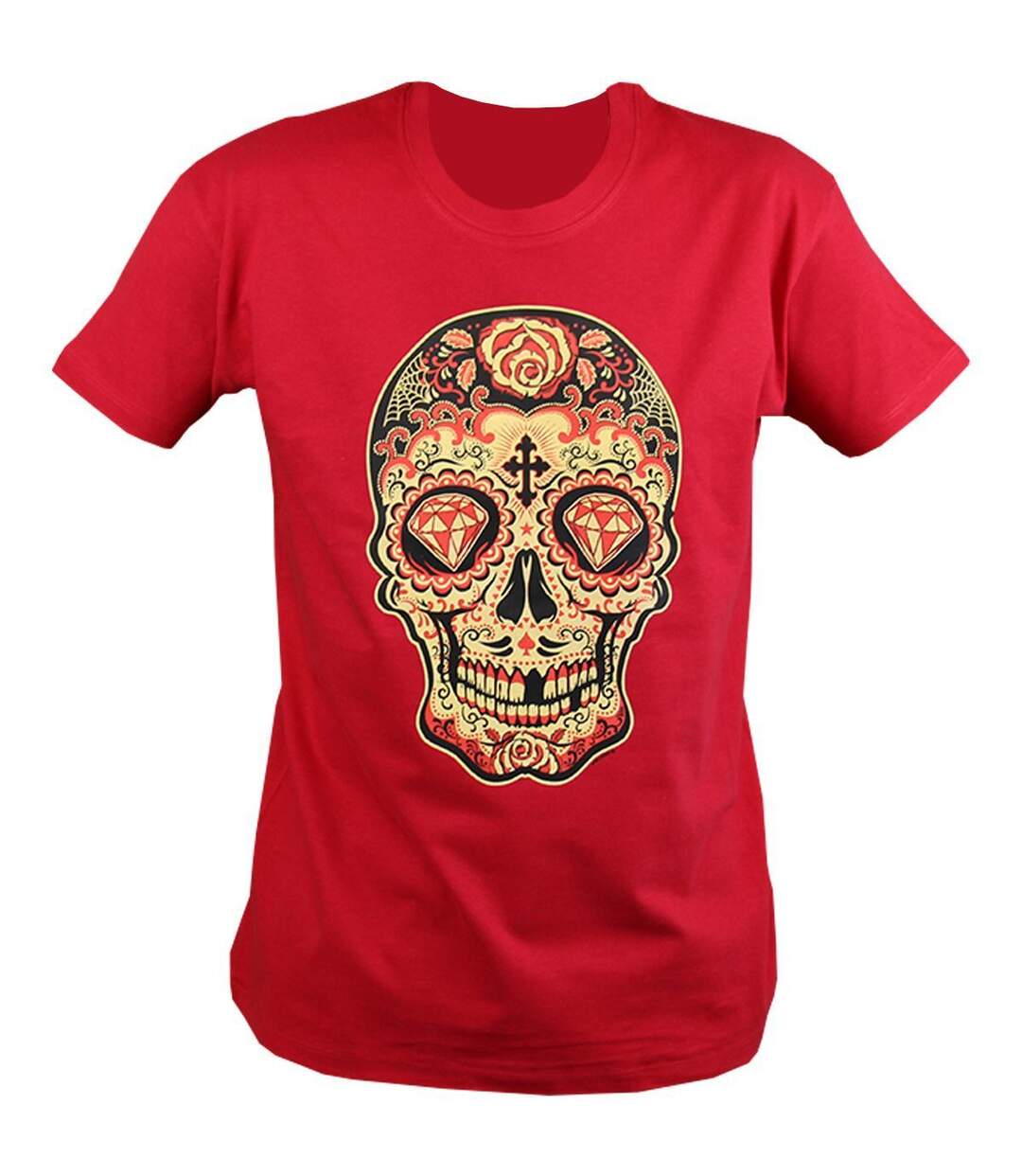 T-shirt homme manches courtes - 12168 Tête de mort Yellow Sugar - Rouge