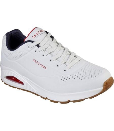 Skechers Mens Uno Stand On Air Lace Up Leather Sneaker (White/Navy/Red) - UTFS7016
