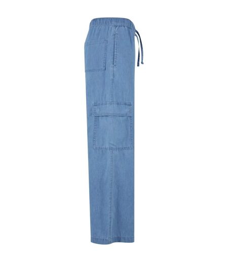 Womens/ladies Denim Lightweight Cargo Trousers Skyblue Washed Urban Classics