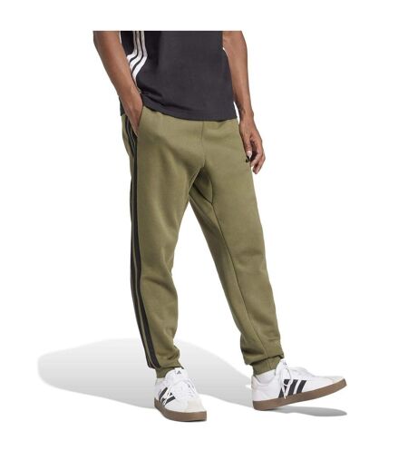 Mens Essentials Fleece 3 Stripes Tapered Leg Jogging Bottoms Olive Strata Adidas