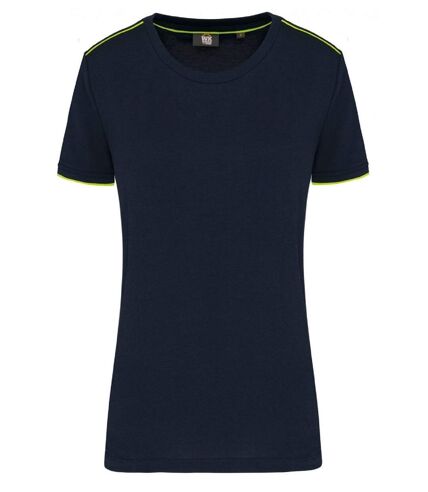 T-shirt professionnel DayToDay pour femme - WK3021 - bleu marine et jaune fluo