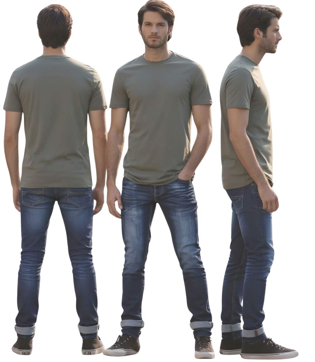 Jean homme slim bleu délavé « Used » - 5 poches -Taille normale - Fermeture boutons-2