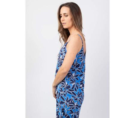 Top court femme fines bretelles AMORE fleurs bleues Coton Du Monde