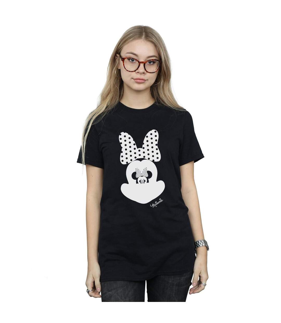 Disney Femmes/Ladies - Minnie Mouse - T-shirt boyfriend en coton avec illusion de miroir (Noir) - UTBI35848-2