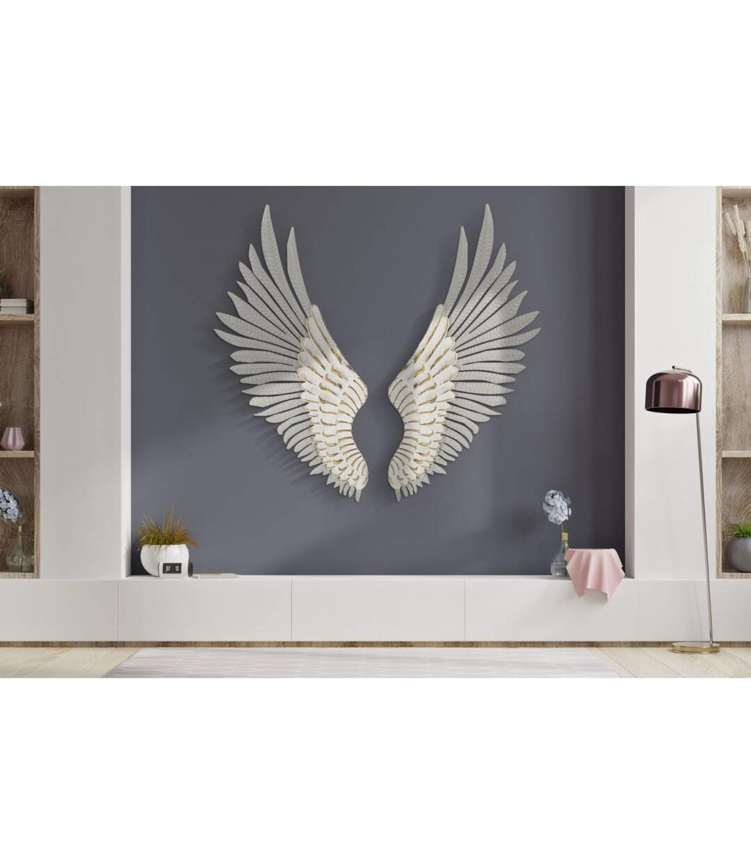 Paire d'Ailes en Métal Natural 104cm Blanc Lavé-5