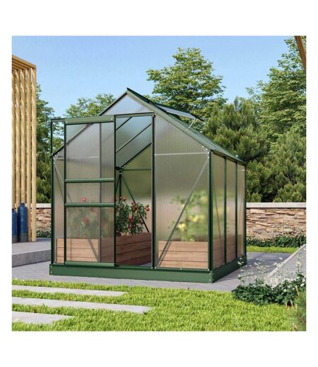 Serre de jardin en polycarbonate 4 mm et aluminium vert émeraude avec embase Venus Longueur de 195 cm