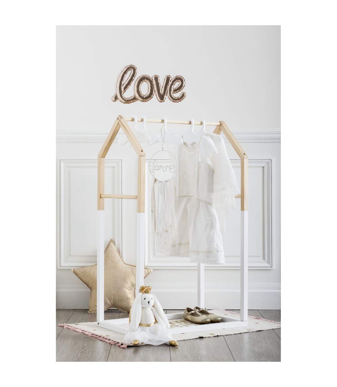 Portant pour enfant en forme de maison - Blanc et beige-2