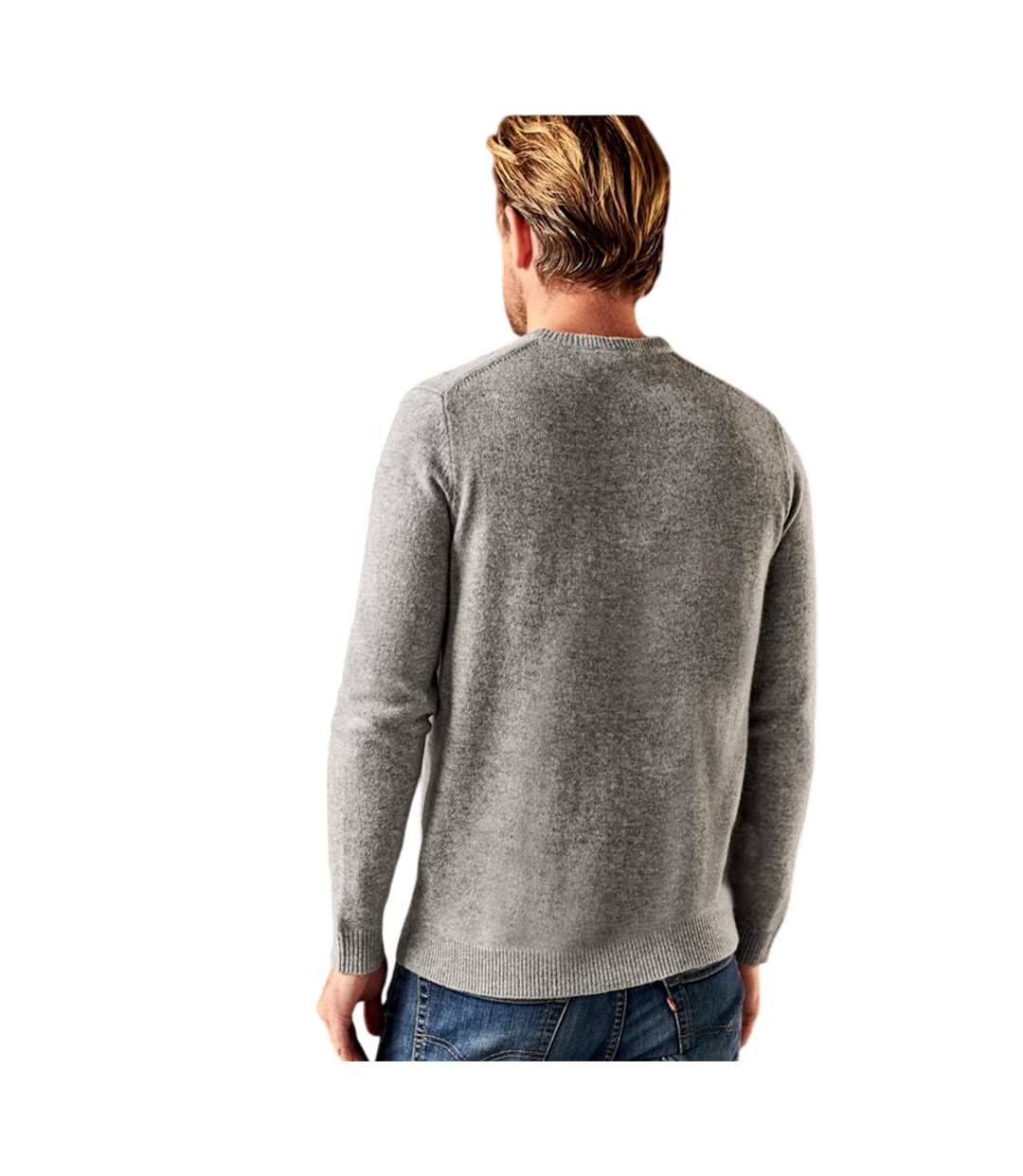 Pull À Col Ras Du Cou En Laine D'agneau Pour Hommes Gris Chiné WoolOvers-2