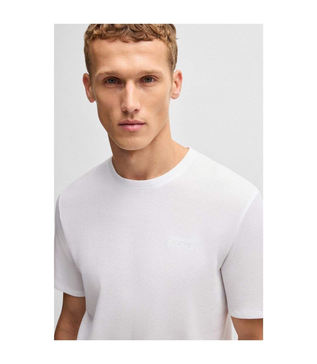 Mens Waffle Knit Pyjama Top White Boss-4