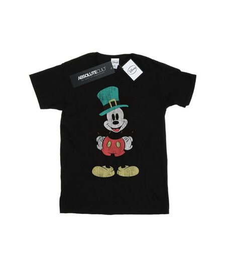 Disney Femmes/Les femmes Mickey Mouse Leprechaun Hat Coton Boyfriend T-Shirt (Noir) - UTBI37483