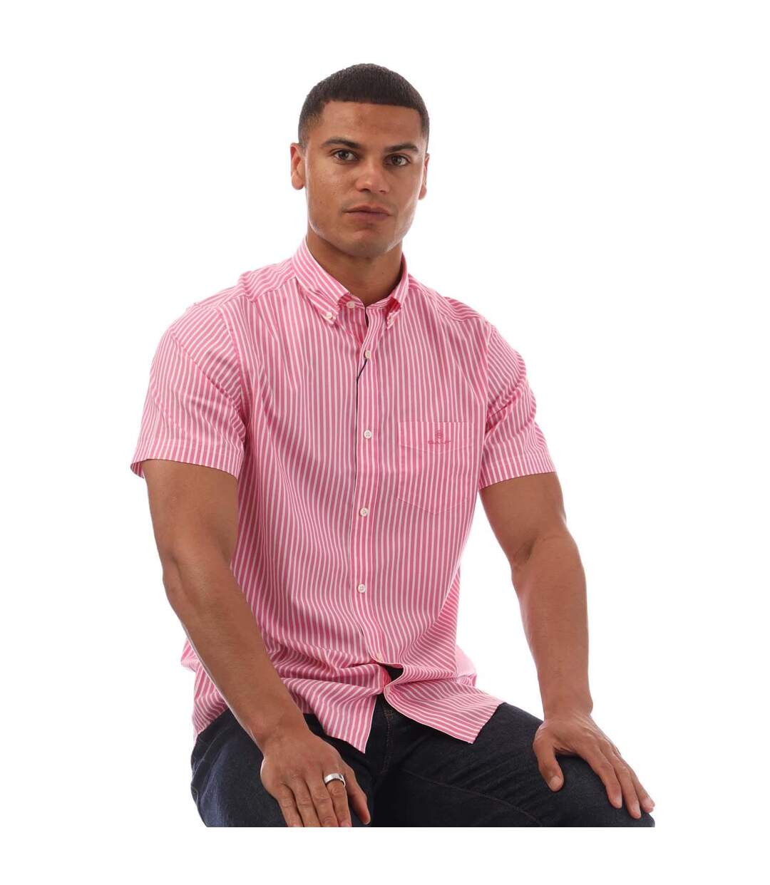 Chemise Manches Courtes Style À Rayures Homme Rose Gant-4