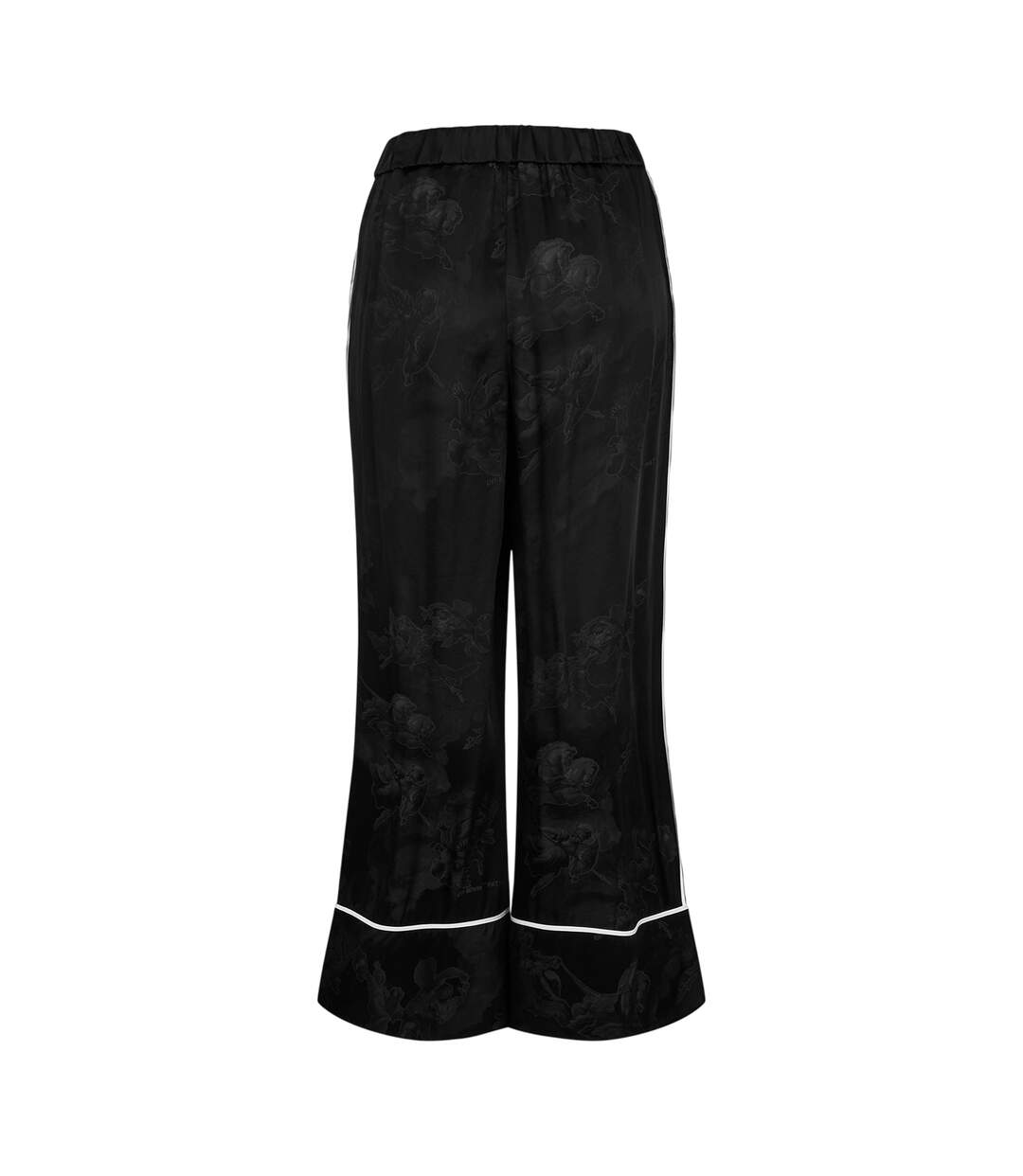 Womens/ladies Floral Pattern Wide Leg Pyjama Bottoms Black Off White-2