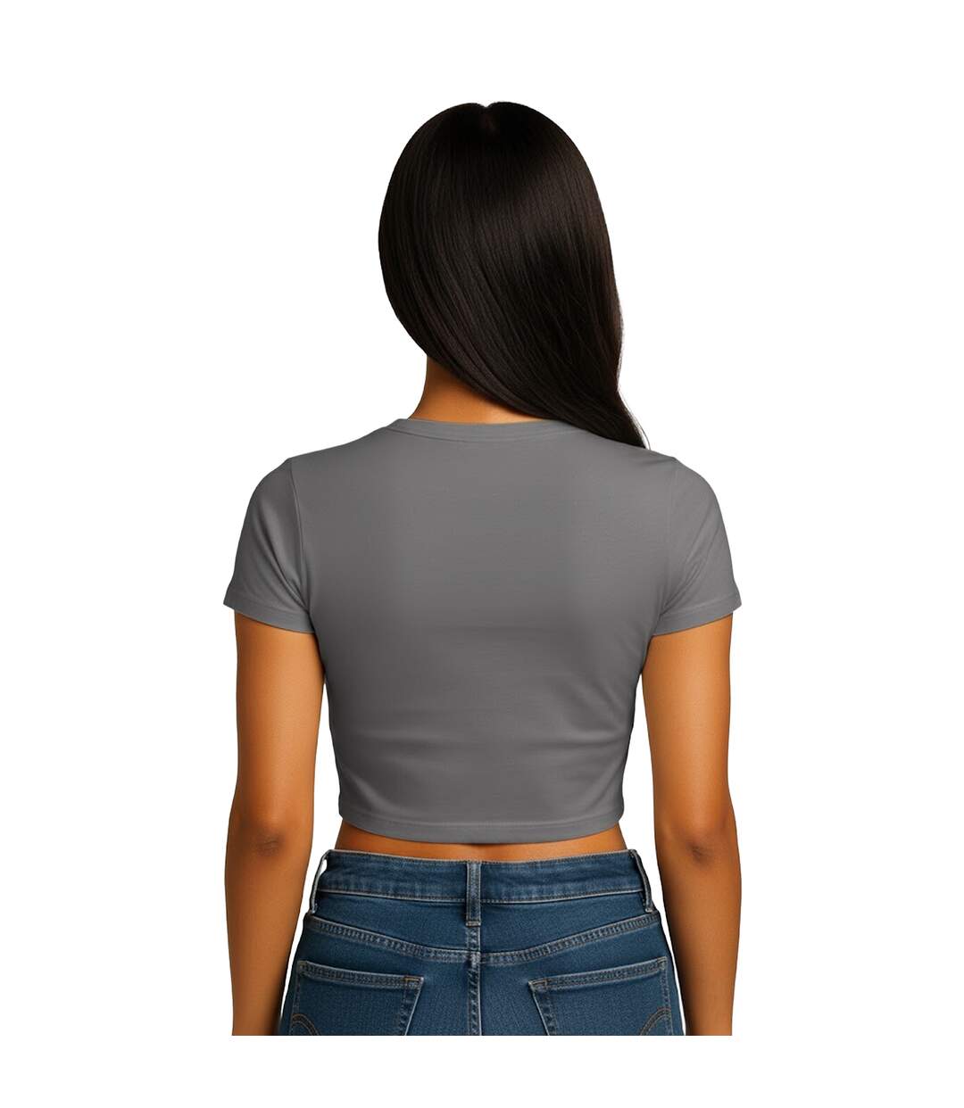 Womens/ladies Combed Cotton Crop T-shirt Charcoal Casual Classics-2