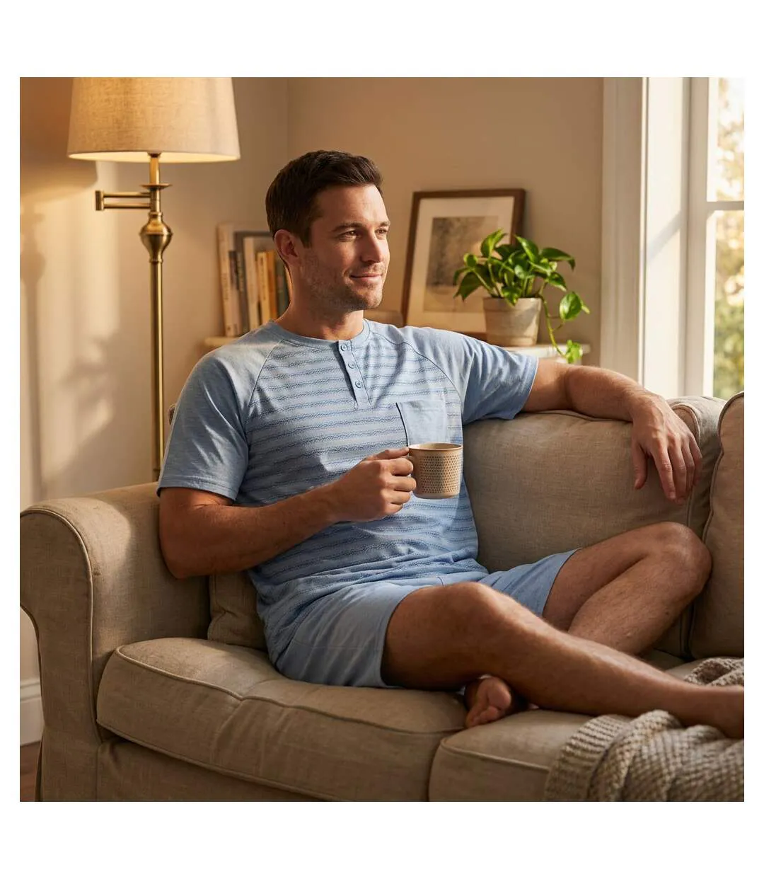 OZABI Ensemble Pyjama Pyjama Court Homme Coton-4