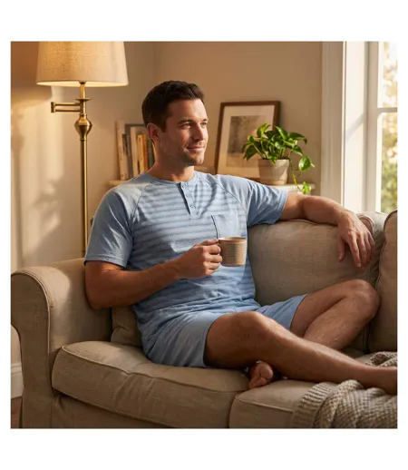 OZABI Ensemble Pyjama Pyjama Court Homme Coton