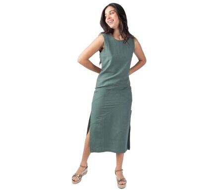 Robe longue encolure ronde CHARLINE unie kaki Coton Du Monde