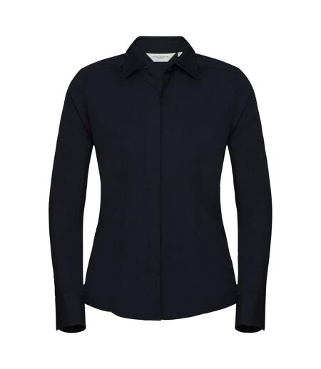 Russell Collection Ladies/Womens Long Sleeve Poly-Cotton Easy Care Fitted Poplin Shirt (French Navy) - UTBC1017